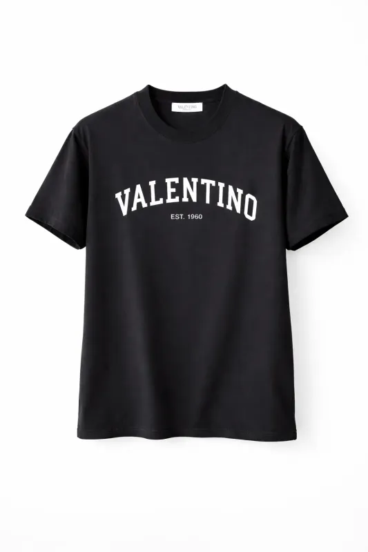 Valentino black mens tees front catalog main image with white logo print