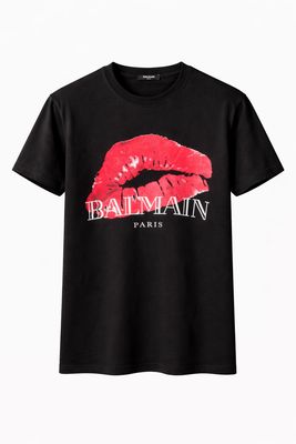 Balmain Kiss Logo Print Cotton T shirt