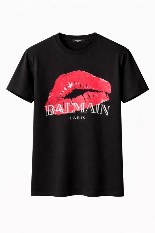 Balmain Kiss Logo Print Cotton T shirt