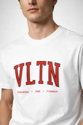 Valentino VLTN white logo t shirt for men premium editorial chest crop