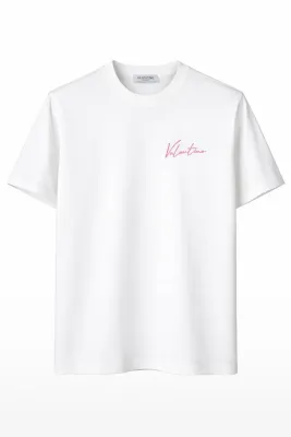 Valentino white logo embroidered t shirt men front catalog main image with pink chest logo