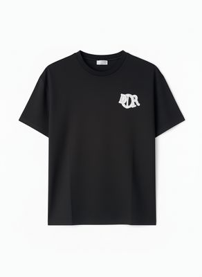 Black Dior logo embroidered men's t-shirt, professional catalog shot on a white background, ideal for e-commerce, smooth and 