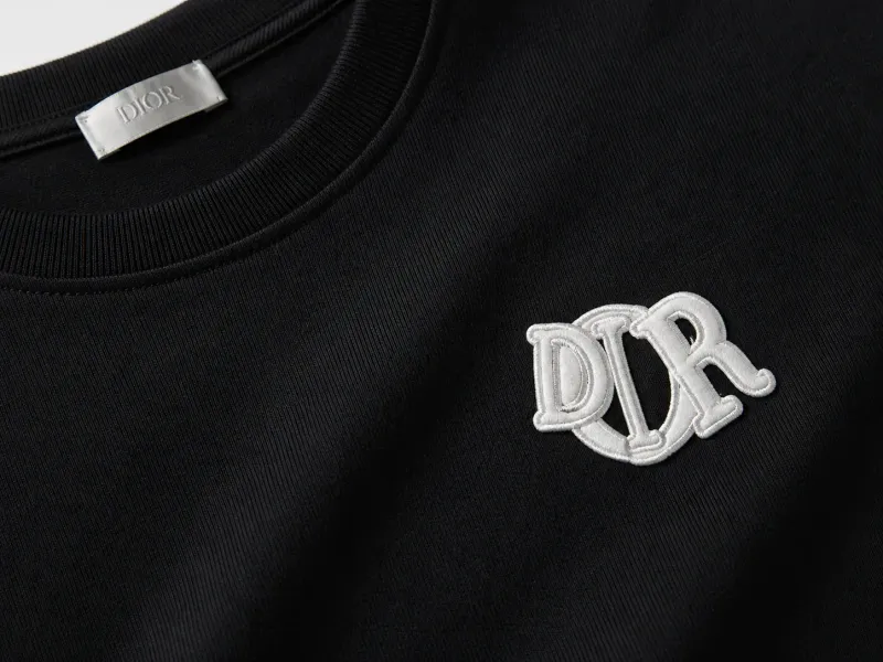 Dior small logo black t shirt men logo close up premium fabric embroidery detail