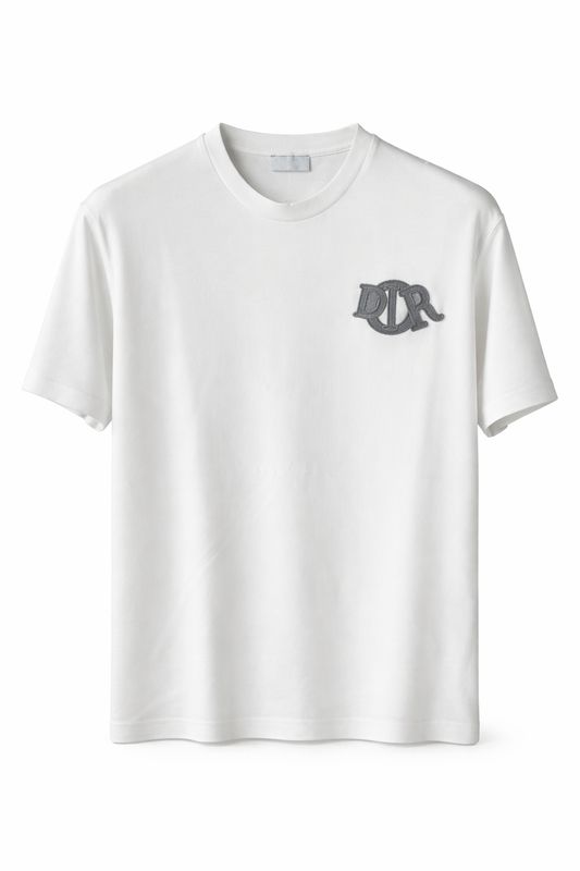 Dior white mens designer T shirt with embroidered Dior logo luxury fashion front view