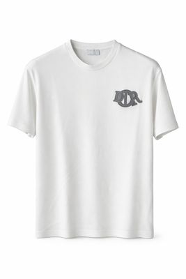 Dior white mens designer T shirt with embroidered Dior logo luxury fashion front view