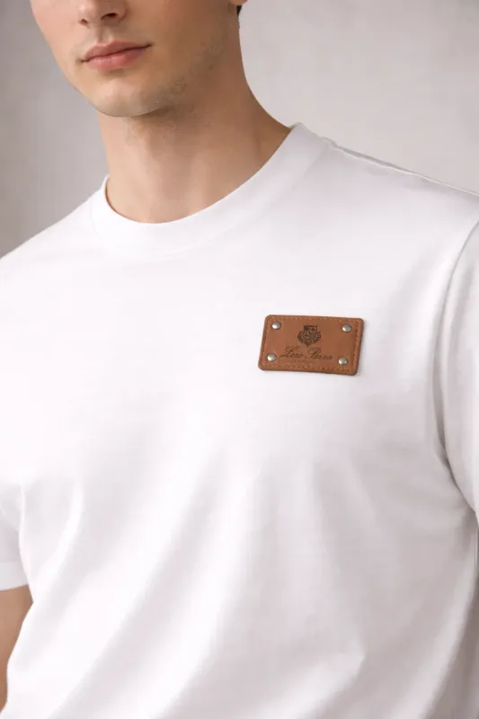 Loro Piana white leather patch t shirt men premium editorial chest crop