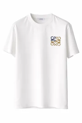 Loewe white tee shirt mens with embroidered anagram logo front catalog view