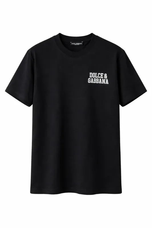 Dolce &amp; Gabbana black designer t-shirt with white chest logo luxury men's fashion front product image