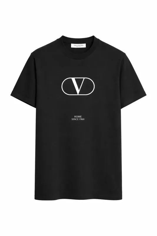 Valentino Garavani black t shirt mens front catalog view with V logo