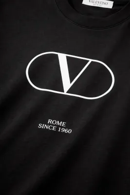 Valentino Garavani black t shirt mens V logo close-up detail view