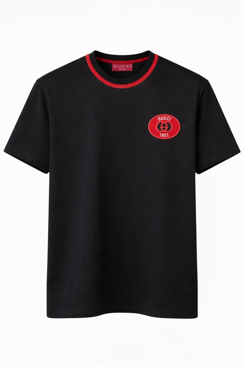 Gucci black red badge tee men front catalog clean studio view