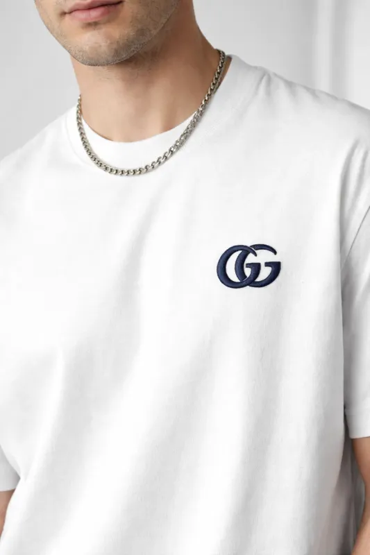 Gucci white minimal logo t shirt men editorial chest crop premium studio view