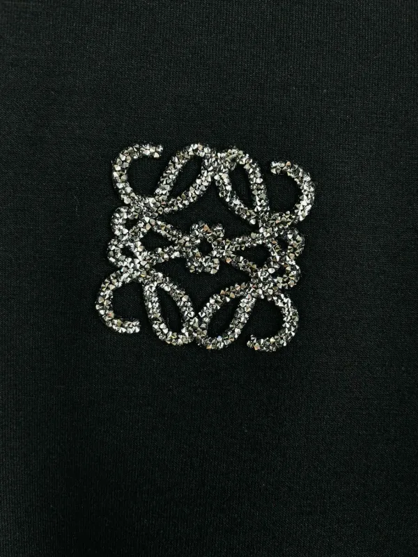 Loewe black rhinestone minimal logo t shirt men logo close up detail