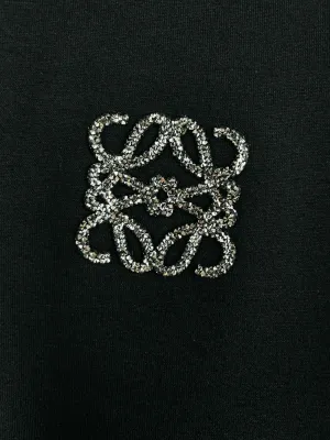 Loewe black rhinestone minimal logo t shirt men logo close up detail