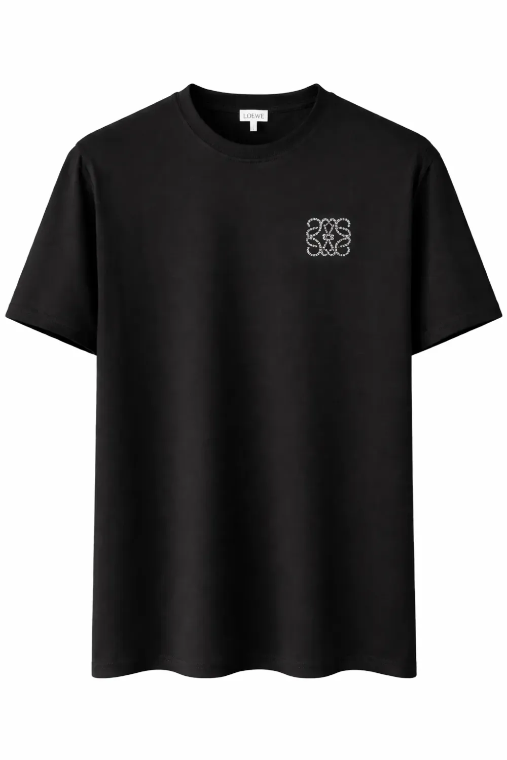 Loewe black rhinestone minimal logo t shirt men catalog front view