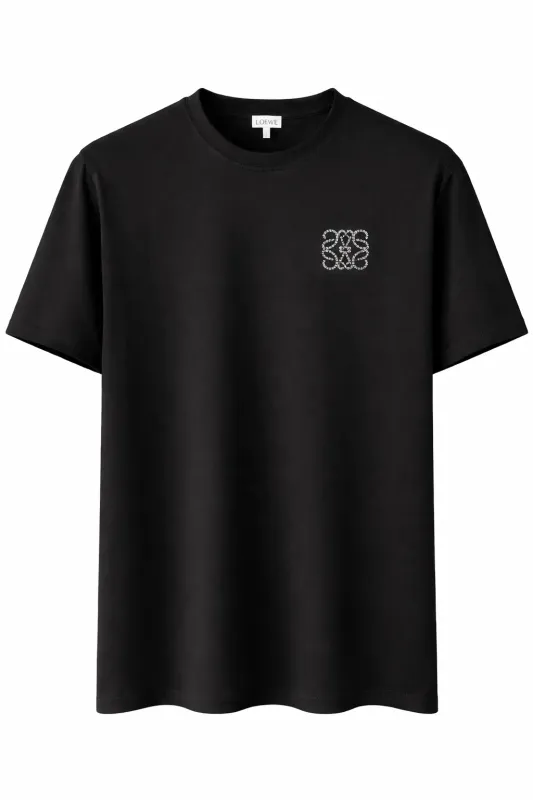 Loewe black rhinestone minimal logo t shirt men catalog front view