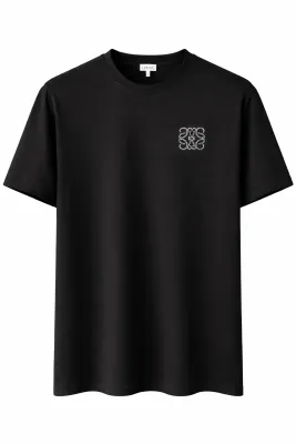 Loewe black rhinestone minimal logo t shirt men catalog front view
