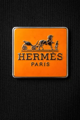 Hermes minimal logo black tee men metal logo close up detail view