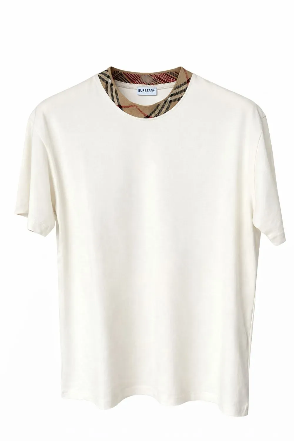 Burberry check collar white t shirt men front catalog studio view