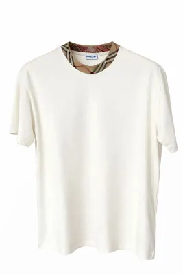 Burberry check collar white t shirt men front catalog studio view