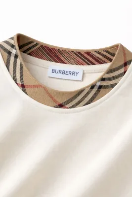 Burberry check collar white t shirt men collar close up front view