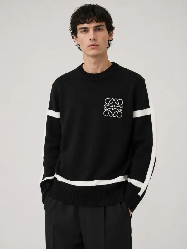 loewe black anagram knitted sweater men model front view oversized fit premium wool minimal luxury outfit style