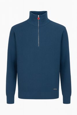 Kiton Half Zipper Navy Blue Knit Sweater