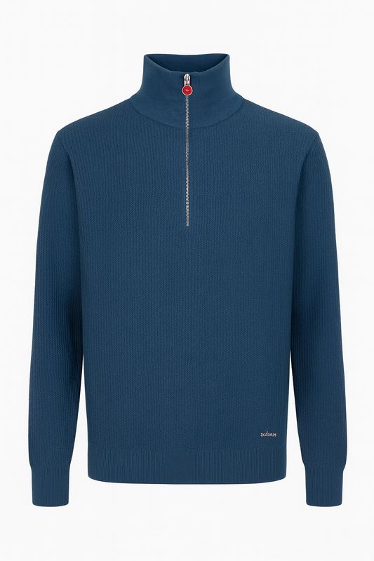 Kiton Half Zipper Navy Blue Knit Sweater