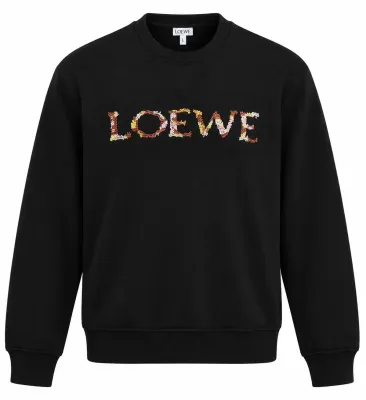 Loewe black crewneck sweatshirt for men with multicolor embroidered chest logo