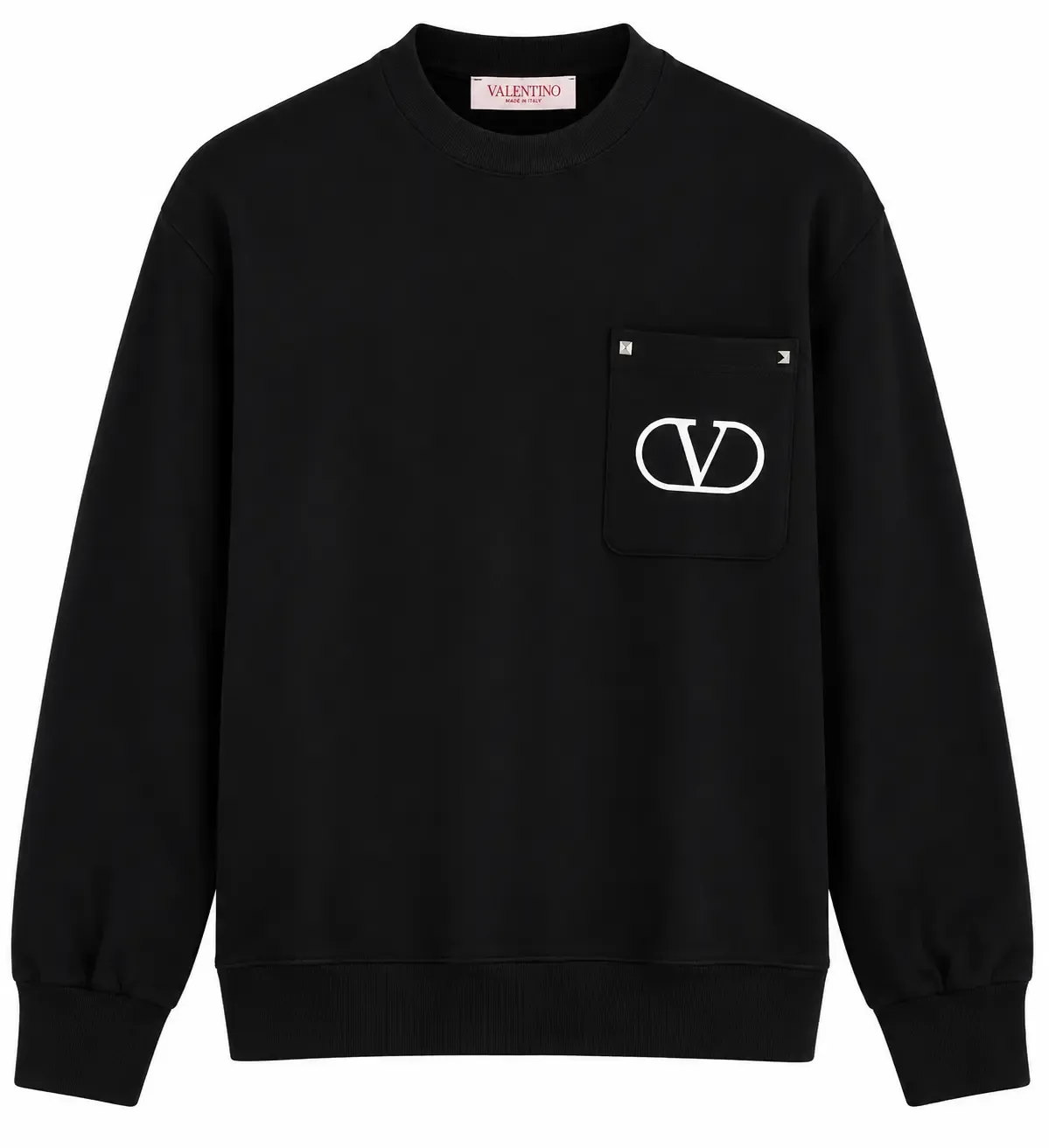 Valentino black crewneck sweatshirt for men featuring white VLogo chest pocket