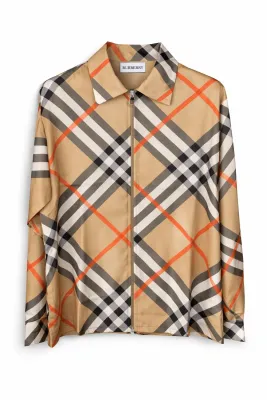 Burberry beige check long sleeve zip shirt men luxury designer fashion shirt