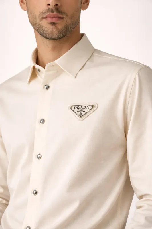Prada cream long sleeved shirt mens premium editorial chest crop image