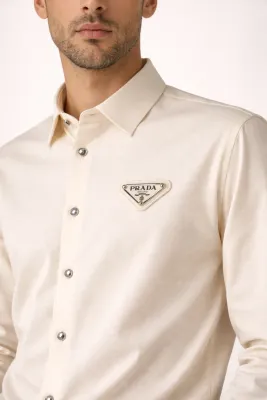 Prada cream long sleeved shirt mens premium editorial chest crop image