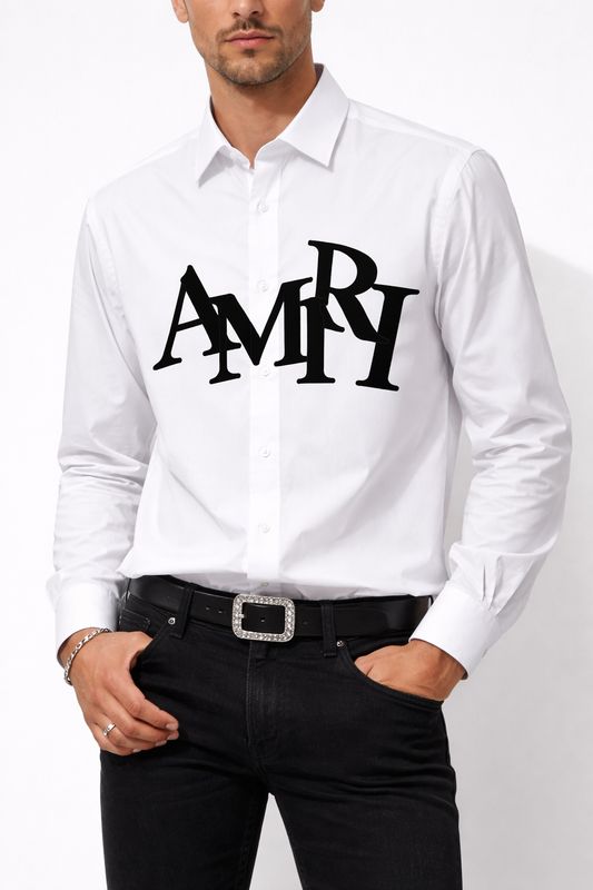 Amiri white long sleeve men's shirt with front patch logo