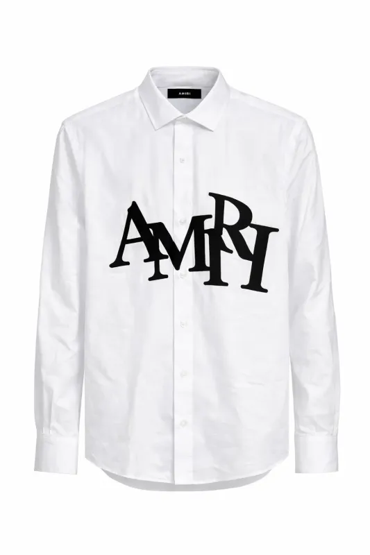 Amiri white long sleeve designer shirt mens luxury logo button up premium cotton