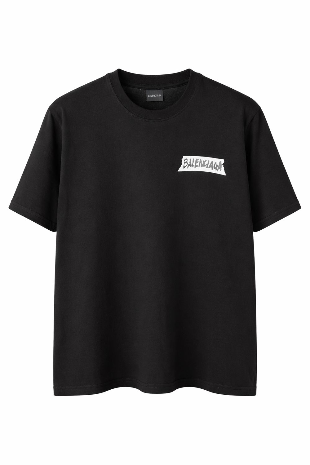 Balenciaga black tape logo t-shirt for men, short sleeve crewneck, white chest logo detail