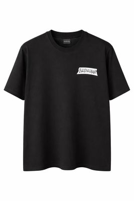 Balenciaga black tape logo t-shirt for men, short sleeve crewneck, white chest logo detail