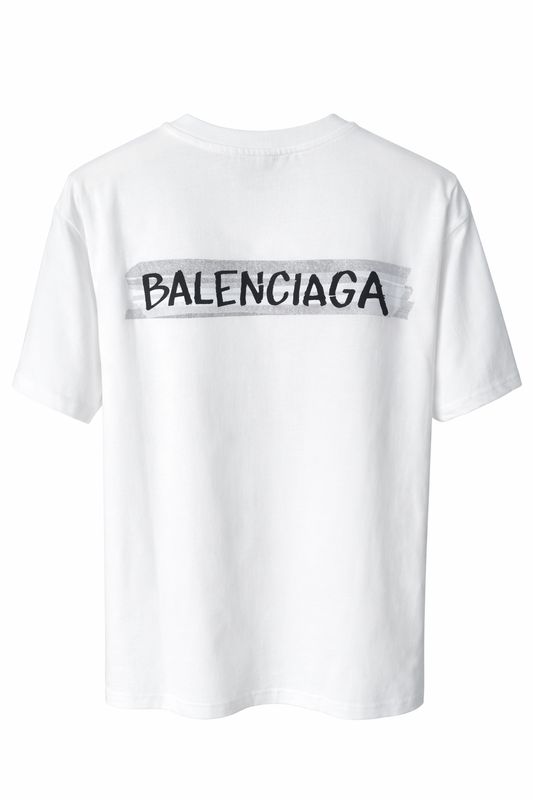 Balenciaga white tape logo t-shirt back view for men, oversized luxury designer tee with large back logo print