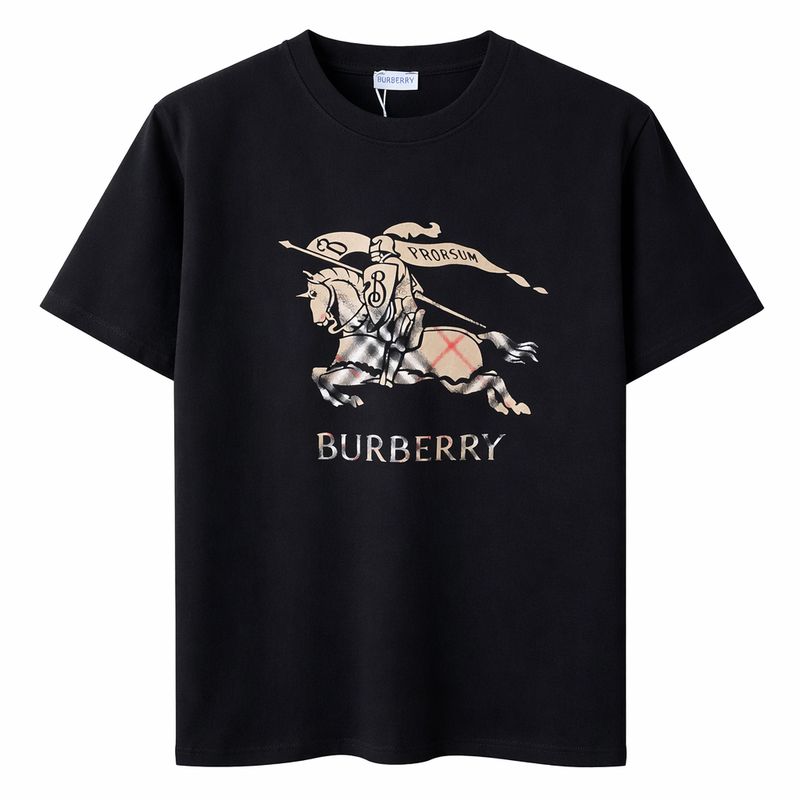 Burberry black men’s t-shirt with iconic knight logo print luxury designer casualwear front view isolated background
