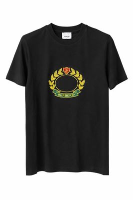 Burberry black men's designer t-shirt featuring embroidered crest logo and premium cotton luxury front view