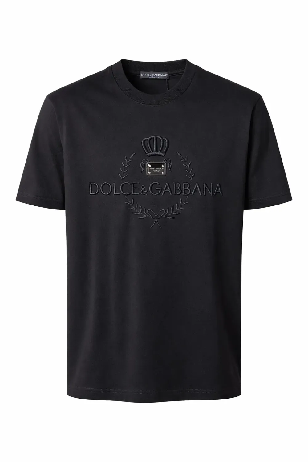 Dolce Gabbana crown logo black luxury designer t-shirt for men featuring embossed Italian fashion crest and premium minimal
