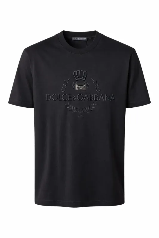 Dolce Gabbana crown logo black luxury designer t-shirt for men featuring embossed Italian fashion crest and premium minimal