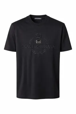 Dolce Gabbana crown logo black luxury designer t-shirt for men featuring embossed Italian fashion crest and premium minimal