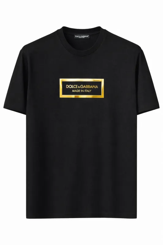 dolce gabbana metal logo black designer t shirt for men luxury italian fashion
