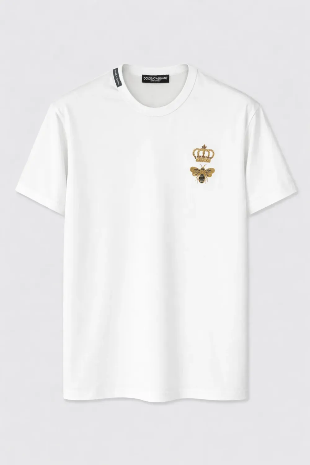 Dolce Gabbana white luxury designer t shirt with crown and bee embroidery logo
