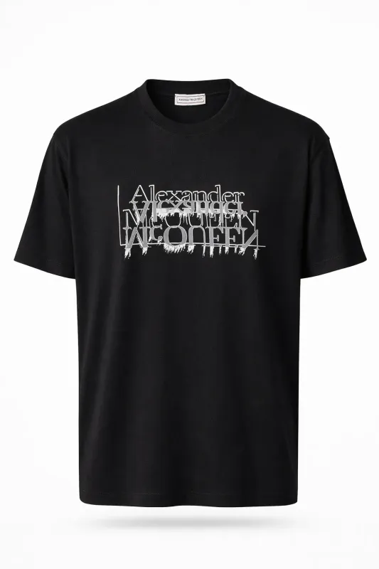 Alexander McQueen mens t shirt black designer t shirt logo detail luxury casual style