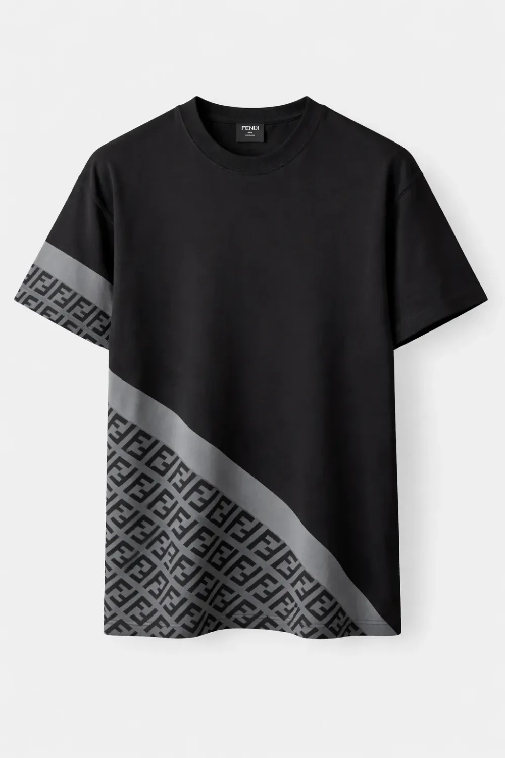 Fendi black mens designer t shirt diagonal monogram pattern luxury short sleeve premium cotton