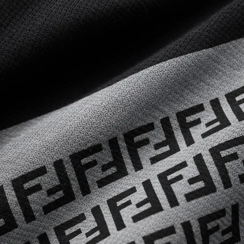 Fendi monogram fabric macro black designer t shirt luxury cotton texture detail close up