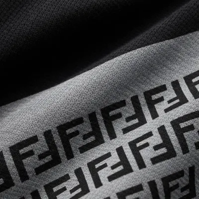 Fendi monogram fabric macro black designer t shirt luxury cotton texture detail close up