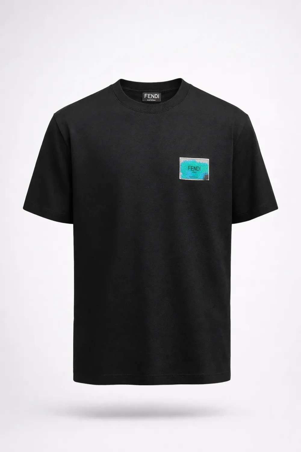Fendi men's black t shirt with small logo detail luxury tees premium cotton men's luxury t shirts
